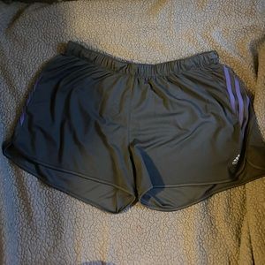 Adidas Athletic Climalite Shorts, Grey with Purple Side Stripes